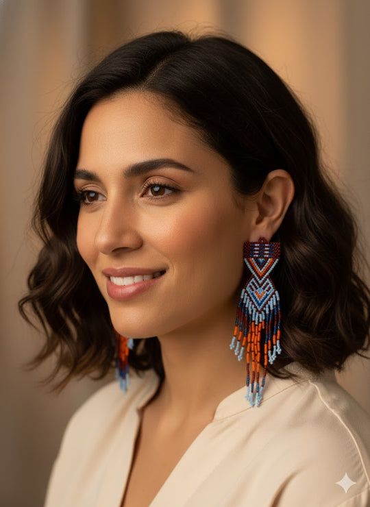 Red and Orange Sunset Path Beaded Earrings