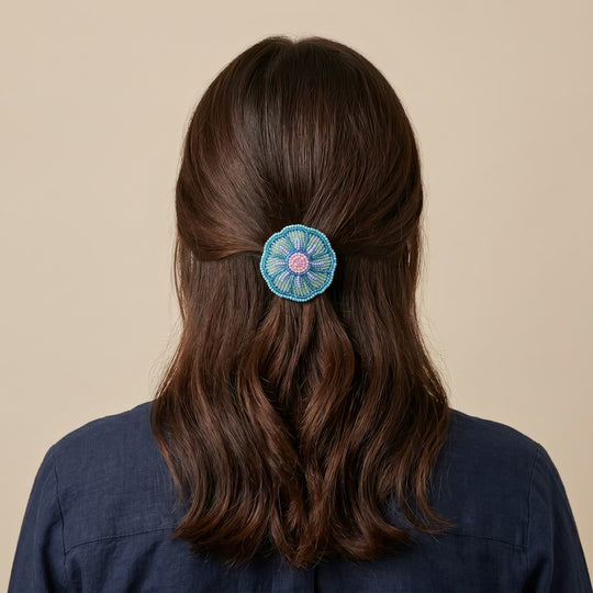 Turquoise Beaded Flower Barrette