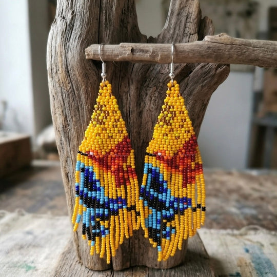 Mustard Sky Dancer Beaded Earrings
