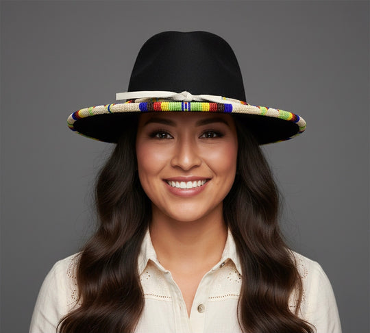 Size-57 Handmade Beaded Hat(Black)
