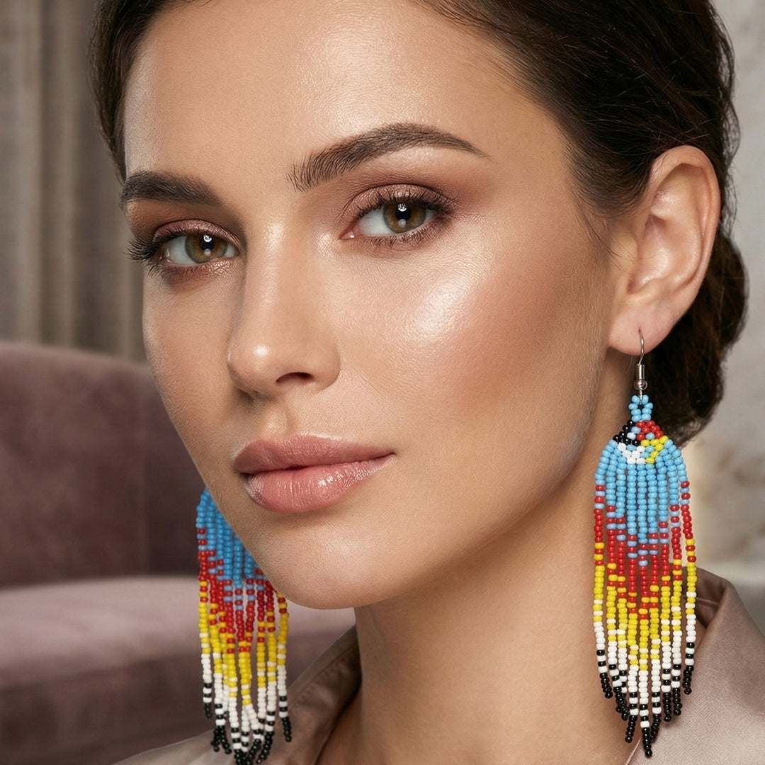 Sky Light blue Firebird Spirit Beaded Earrings