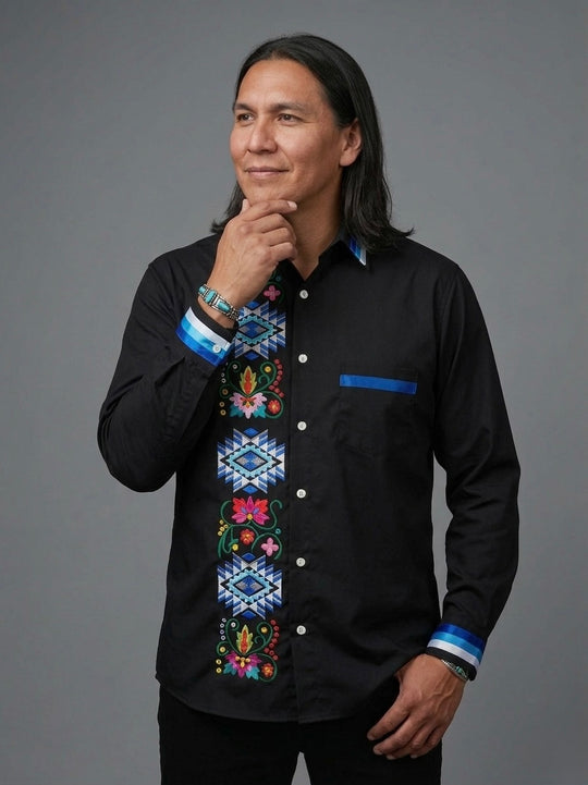 Embroidered Ribbon Shirt (Blue)