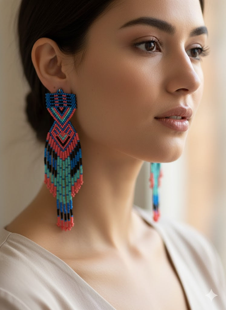 Blue and Turquoise Sunset Path Beaded Earrings