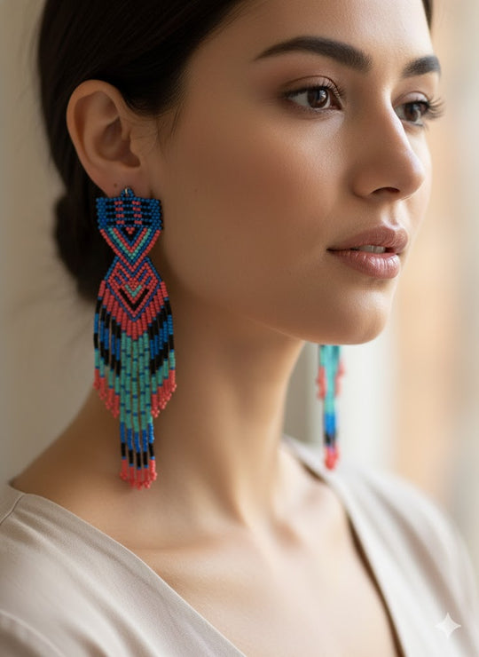 Blue and Turquoise Sunset Path Beaded Earrings