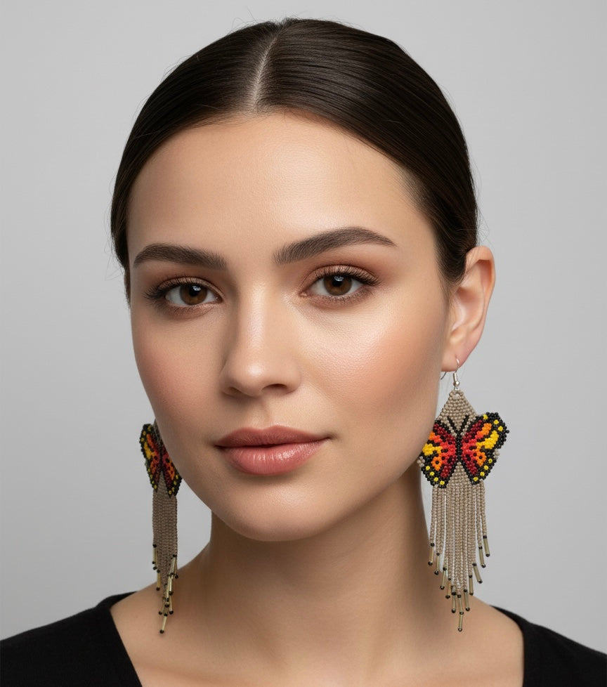 Brown Beaded Dancing Wing Earrings