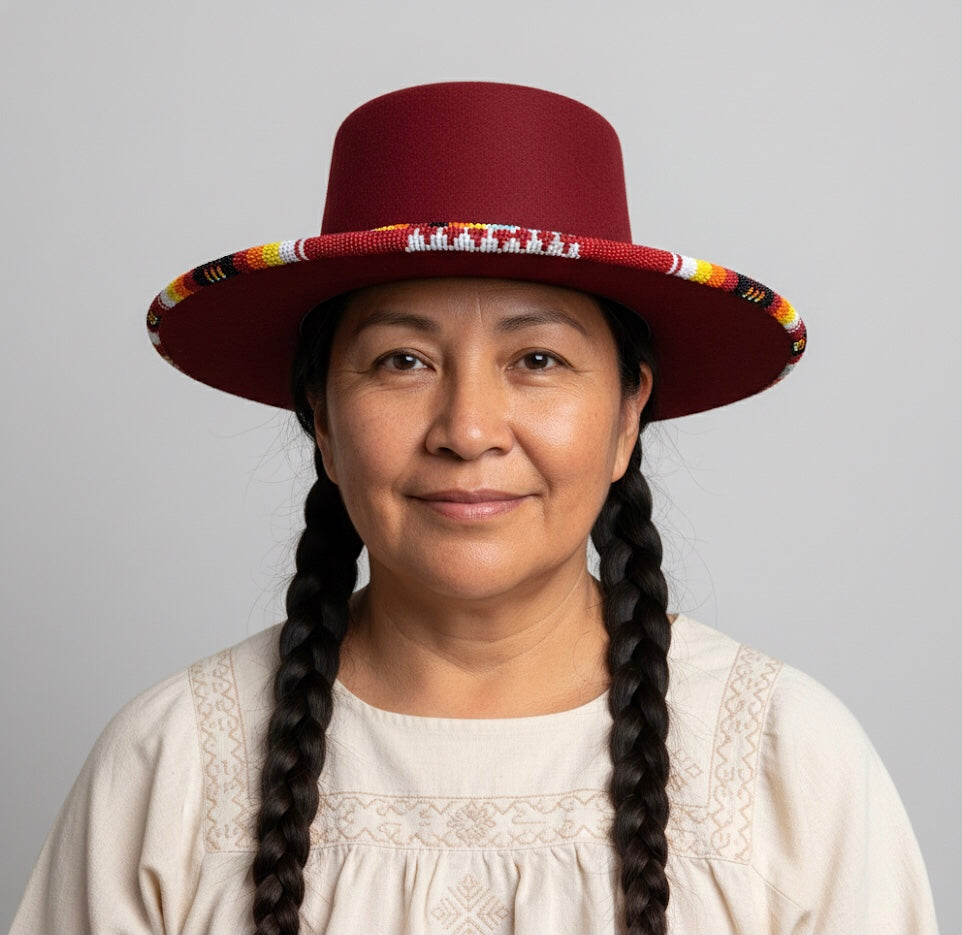 Size- 57 Handmade Beaded Hat (Red)