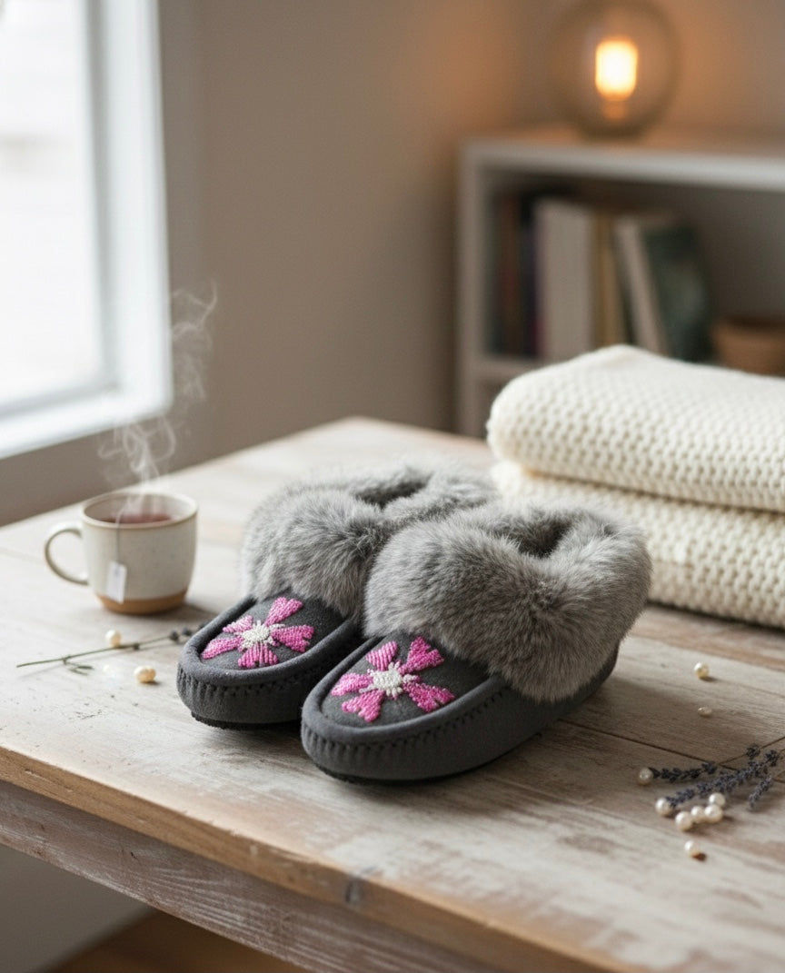 Moccasins with Beadwork (Size 5)