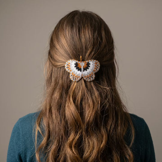 Silver Butterfly Beaded Barrette