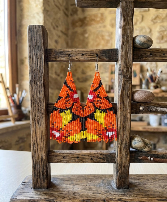 Flower Fringe Beaded Earrings (Orange)