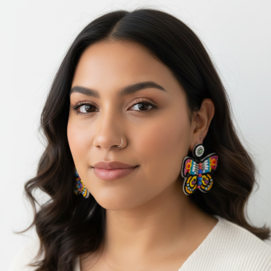 Butterfly Beaded Earrings - Midnight Rainbow