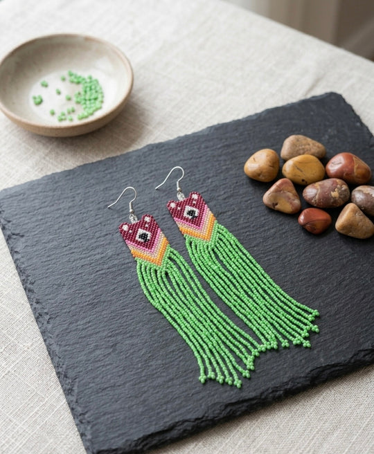 OLDTRIBES Red - Green Native Bear Beaded Earrings