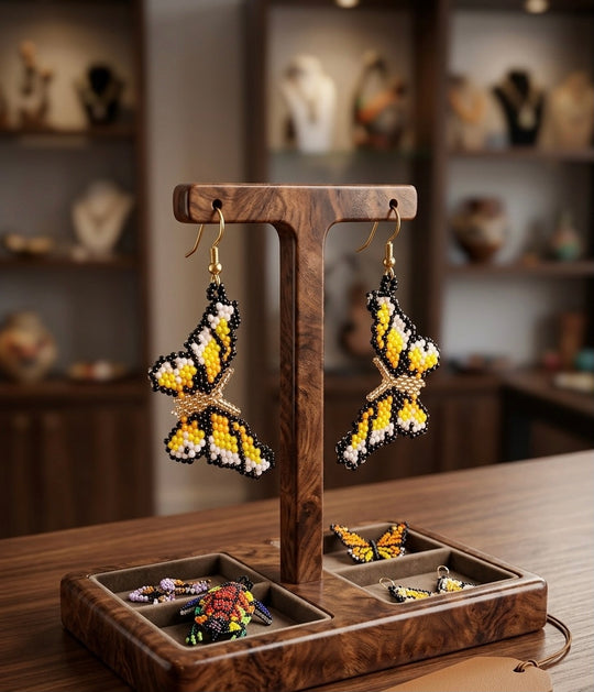 Purple Dancing Butterfly Beaded Earrings