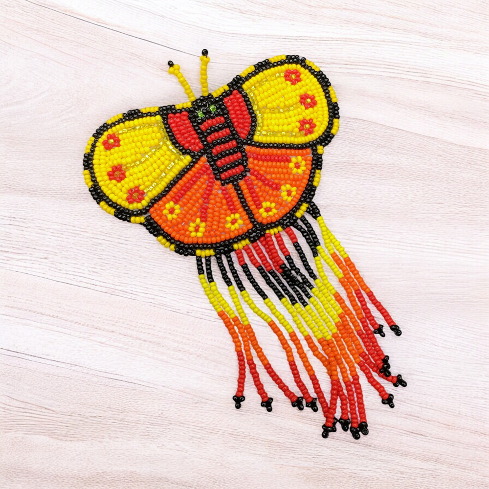 Butterfly Beaded Barrettes with Fringes Yellow & Orange