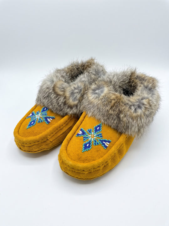Yellow Moccasins with Beadwork (Size 10)