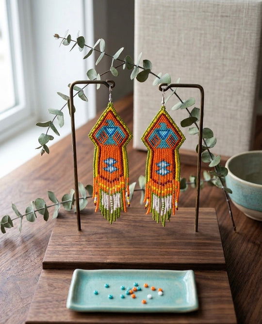 Beaded thunderbird earrings ( Green )