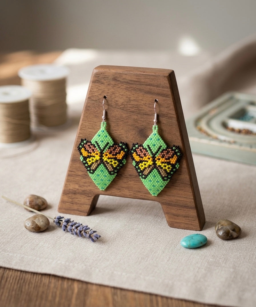 Butterfly Beaded Earrings (Green)