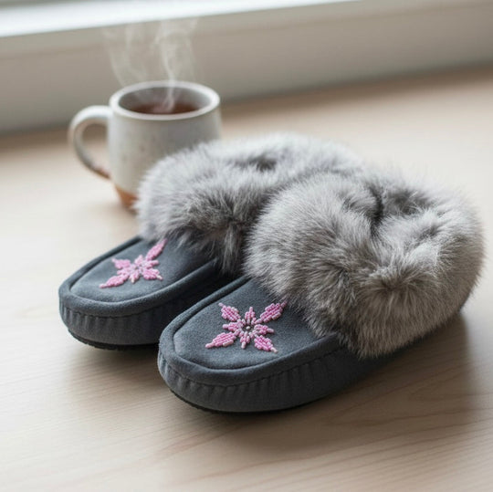 Moccasins with Beadwork (Size 6)