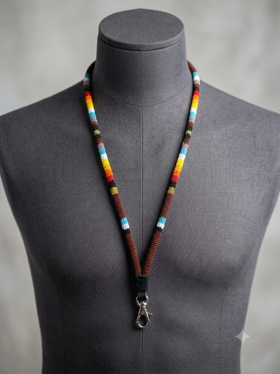 Round Beaded Lanyard(Brown)