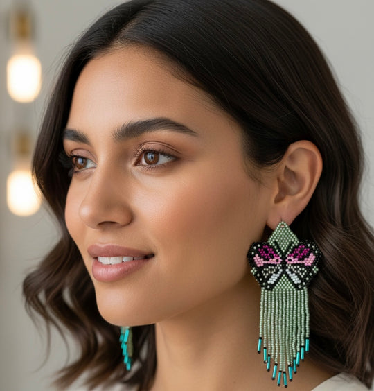 Light Green Beaded Dancing Wing Earrings