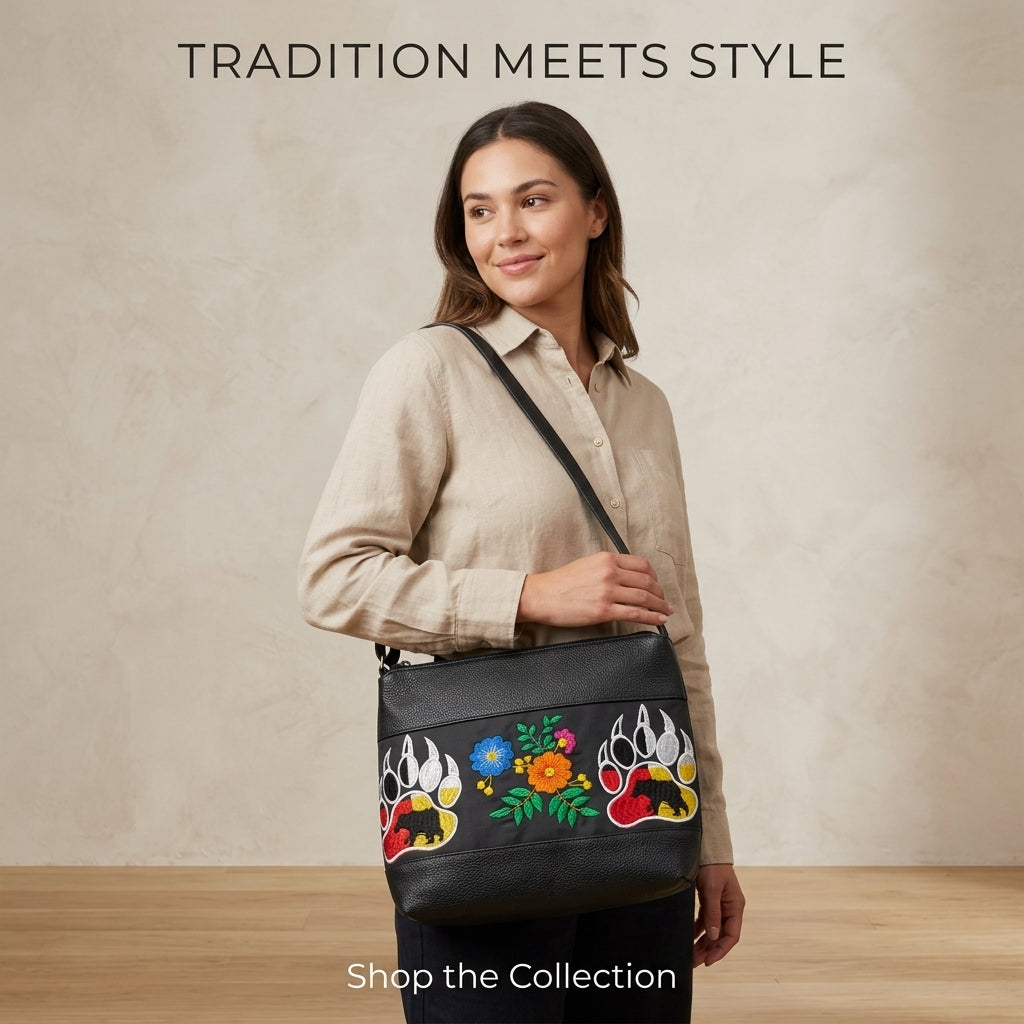 Bear paw Embroidered Leather Crossbody Bag