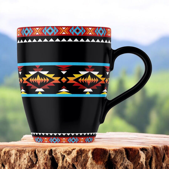 16 Oz 7 Lake design Black Ceramic Mug