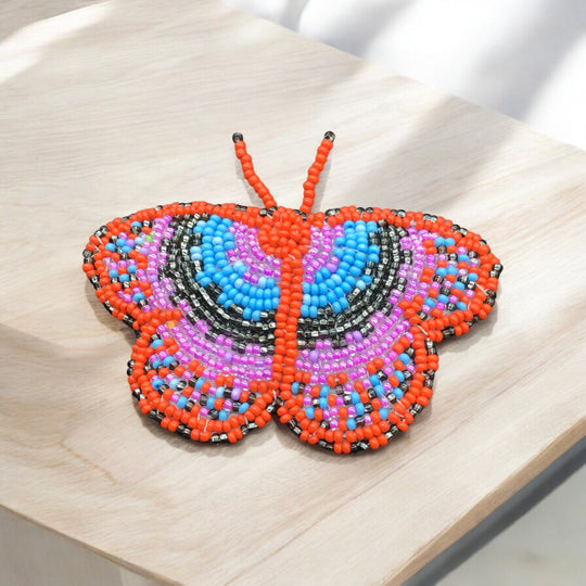 Red and Silver Butterfly Beaded Barrette