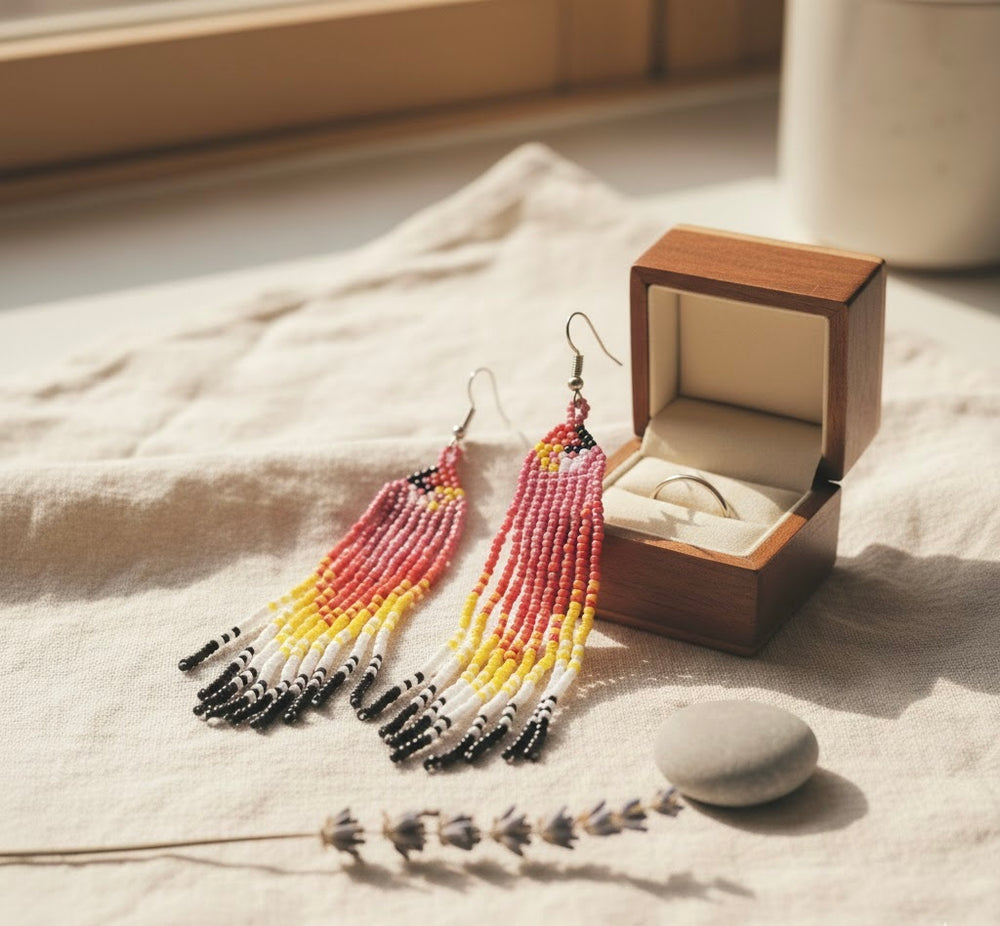 OLDTRIBES Pink Firebird Spirit Beaded Earrings