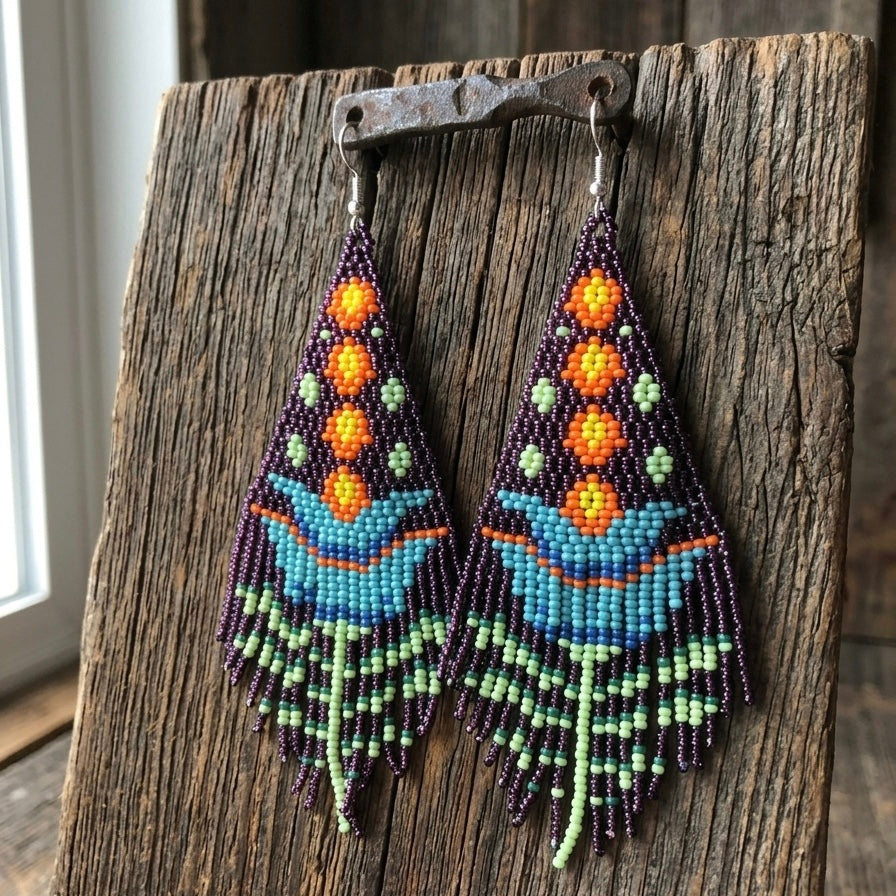 Purple Flame Blossom Drop Earrings