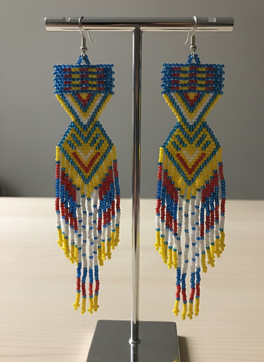 Sky blue and yellow Sunset Path Beaded Earrings