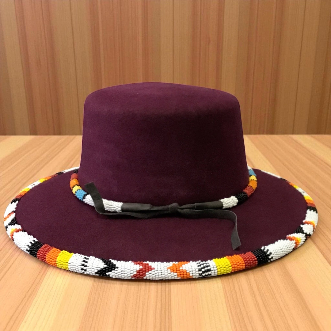 Size-58 Handmade Beaded Hat(Red)