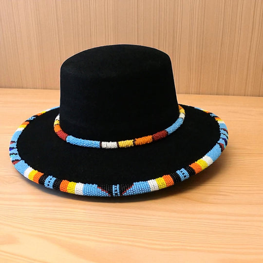 Size-57 Handmade Beaded Hat(Black)