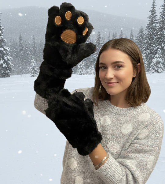 Black Soft Plush Paw Gloves