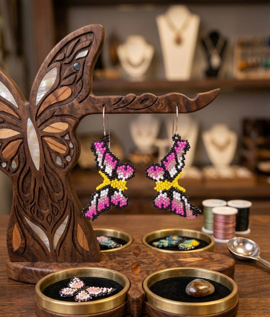 Purple Dancing Butterfly Beaded Earrings