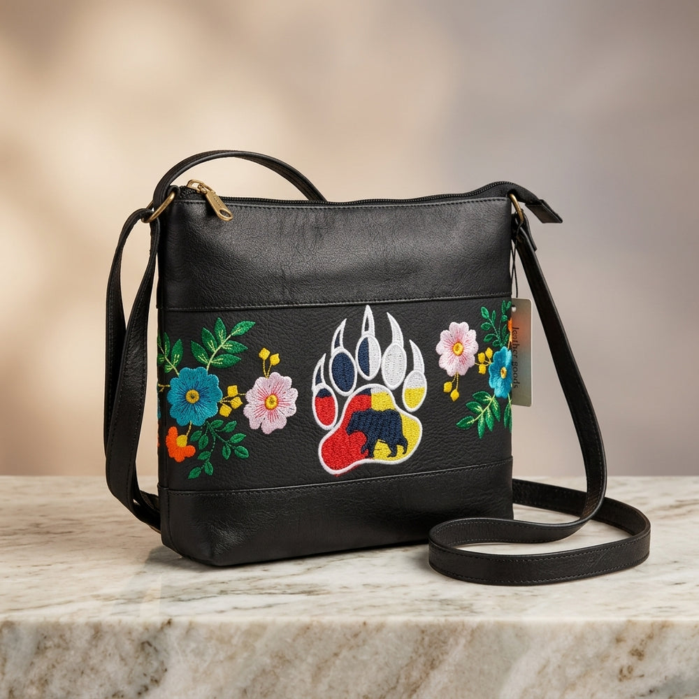 Bear paw Embroidered Leather Crossbody Bag