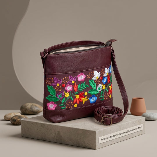 Windflower Embroidered Leather Crossbody Bag