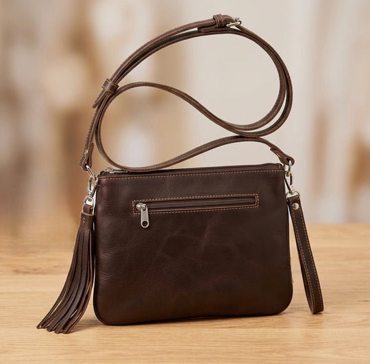 Leather beaded Crossbody bag(Chocolate Brown)