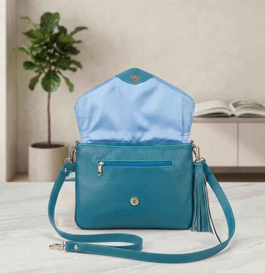 Leather beaded Crossbody bag(Turquoise )