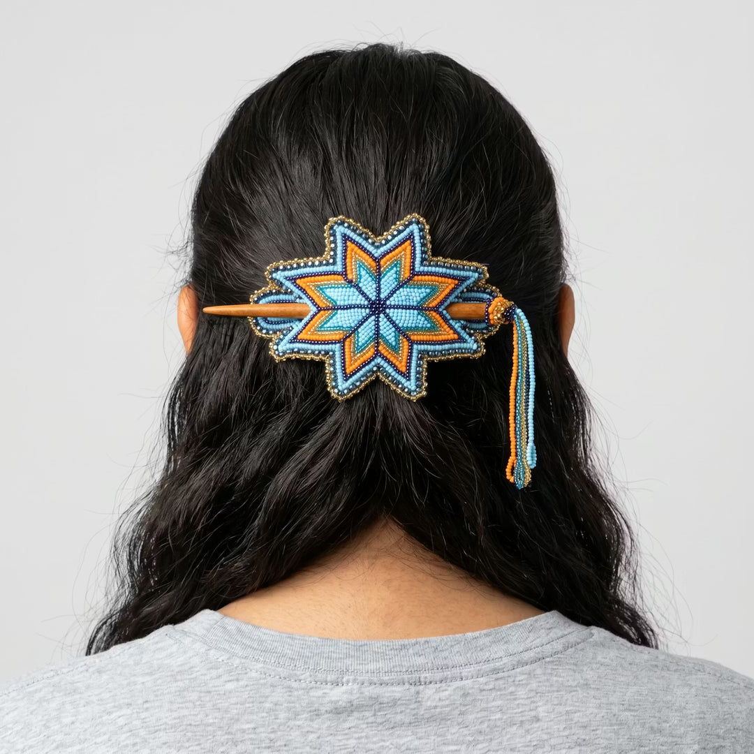 Blue Handmade Beaded Star Barrette