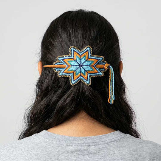 Blue Handmade Beaded Star Barrette