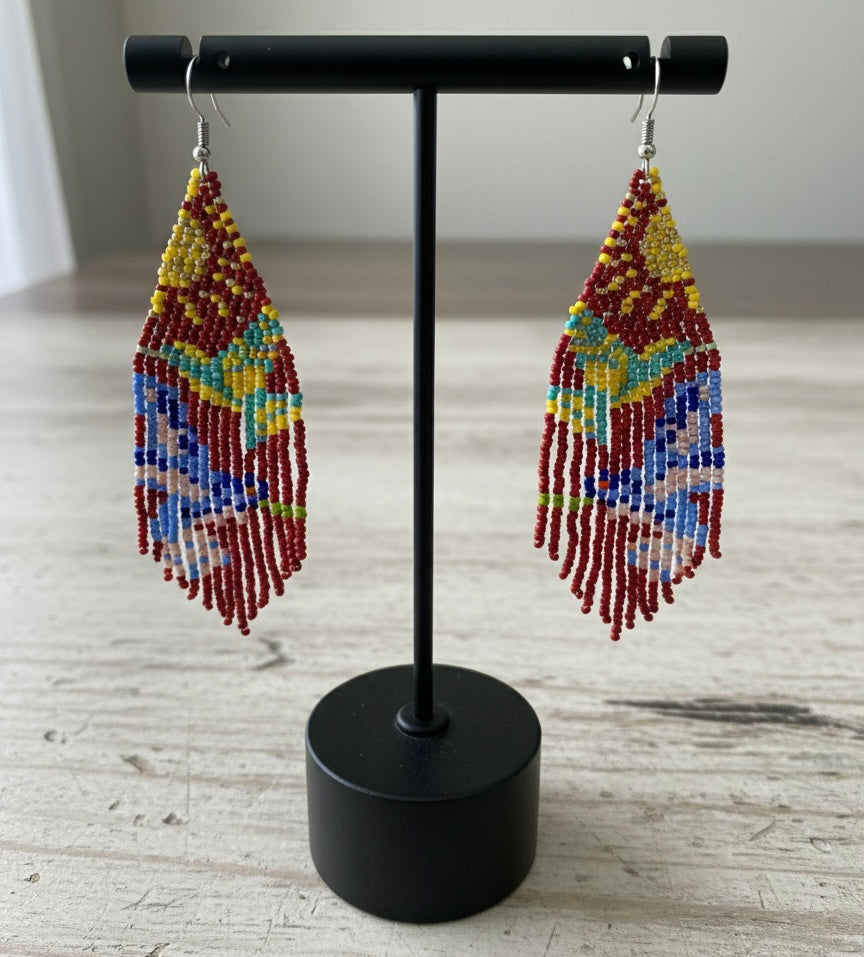 OLDTRIBES Maroon Sky Dancer Beaded Earrings