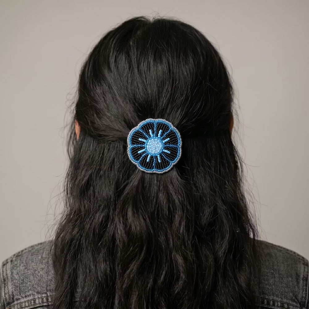 OLDTRIBES Blue Beaded Flower Barrette