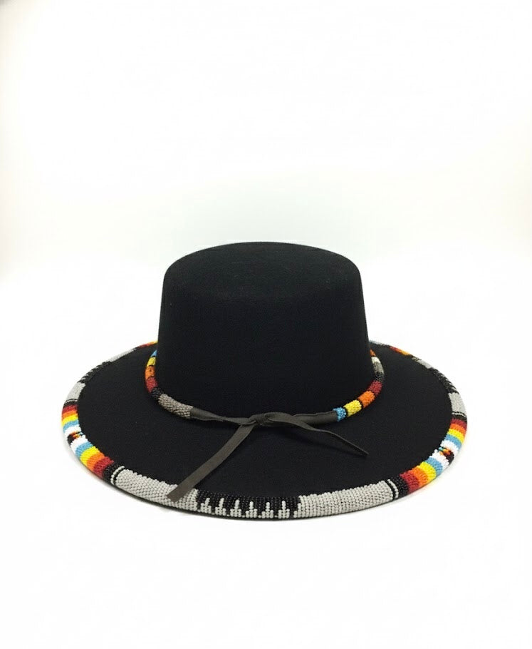 Size-57 Handmade Beaded Hat(Black)