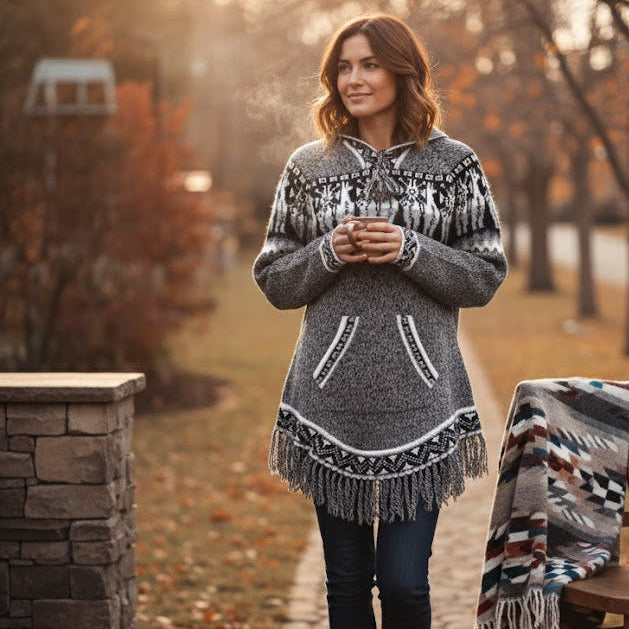 OLDTRIBES Women Cardigan Grey Alpaca Sweater