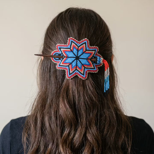 Blue Handmade Beaded Star Barrette