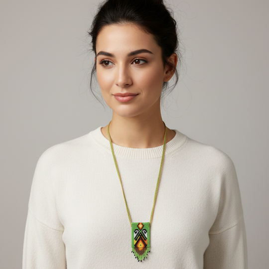 Handcrafted Beaded Medicine Bag- Green