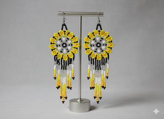 Yellow white Flower beaded Earrings