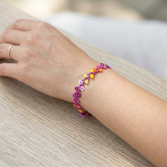 Handcrafted Floral Bracelet Red