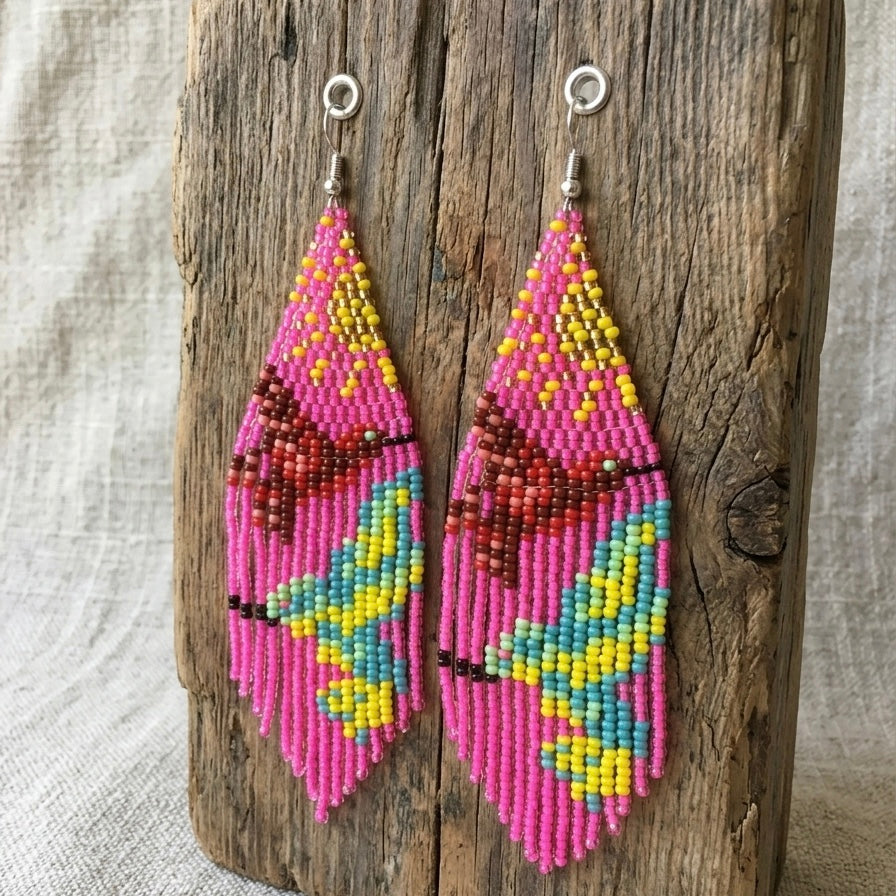 OLDTRIBES Pink Sky Dancer Beaded Earrings