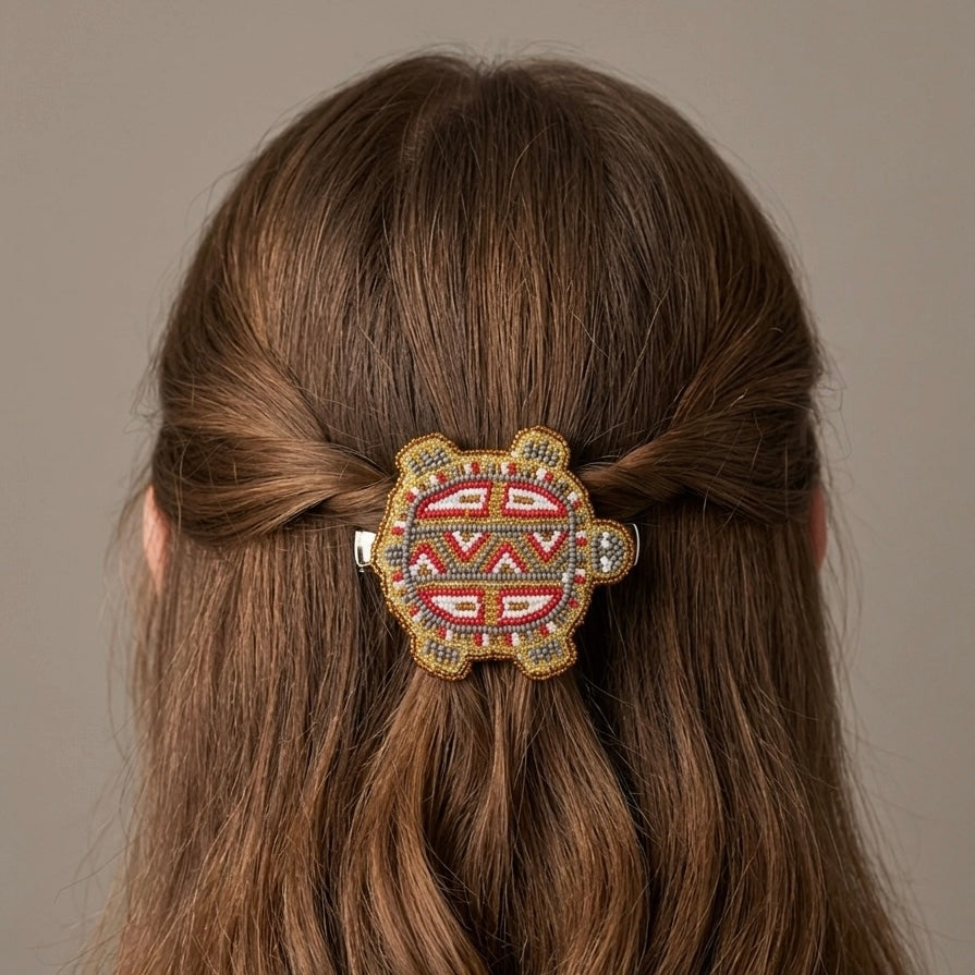 OLDTRIBES Beaded turtle Barrette Red accent