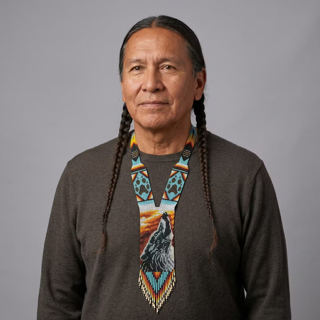 Beaded Medallion Necklace(Howling Wolf)